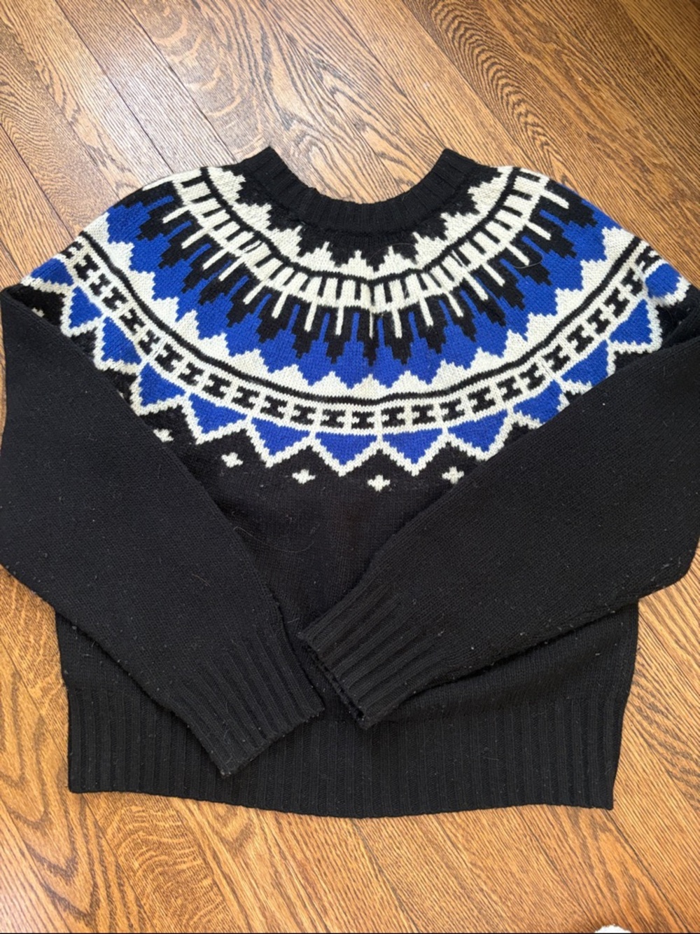 Ralph Lauren Black Sweater with Blue & White Fair Isle Yoke